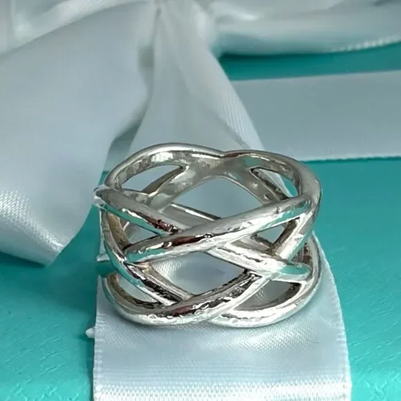 Tiffany Celtic Knot Wide Silver Open Ring - Sz 6.5 - Picture 13 of 16